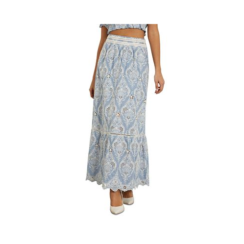 GUESS Womens Frida Pointelle Embroidered Pull-On Maxi Skirt