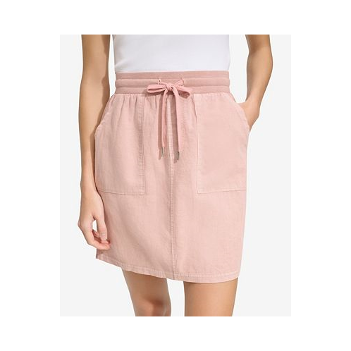 Andrew Marc New York Womens Washed Linen High Rise Skirt with Twill Side Taping