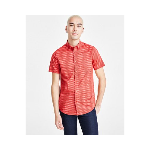 A|X Armani Exchange Mens Short Sleeve Button-Front Geometric Print Shirt