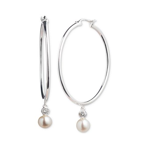 Ralph Lauren Sterling Silver Freshwater Pearl (6mm) Drop Hoop Earrings