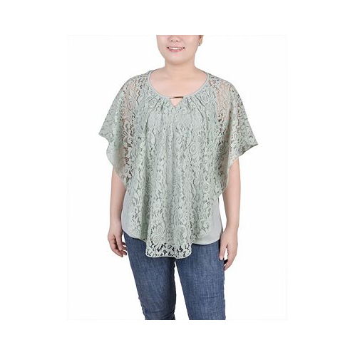 NY Collection Womens Lace Poncho Top with Bar