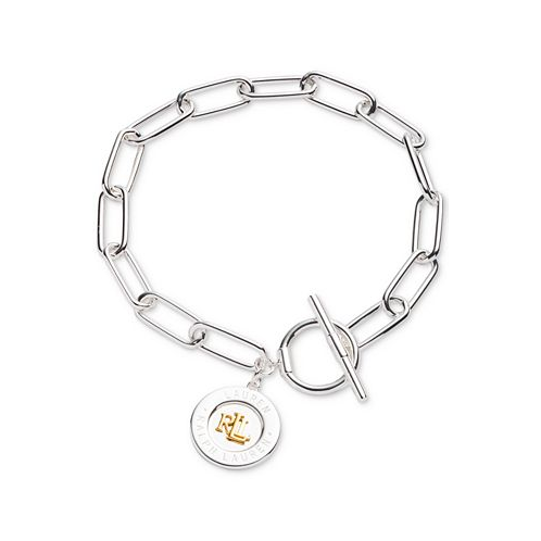 Ralph Lauren Sterling Silver & 18k Gold-Plated Vermeil Logo Charm Chain Bracelet