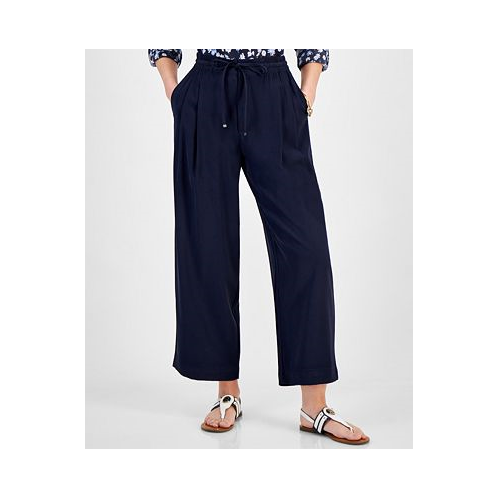 Tommy Hilfiger Womens Belted Pleated-Front Ankle Pants