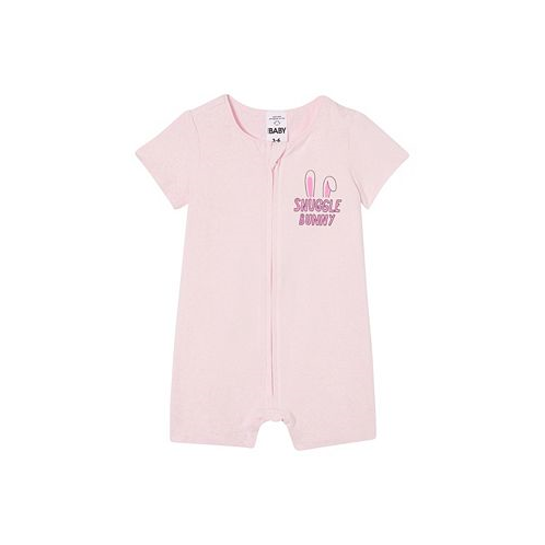COTTON ON Baby Boys and Baby Girls The Billie Snuggle Bunny Short Sleeve Zip Romper