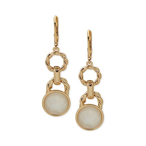 Anne Klein Gold-Tone Circle & Mother-of-Pearl Double Drop Earrings