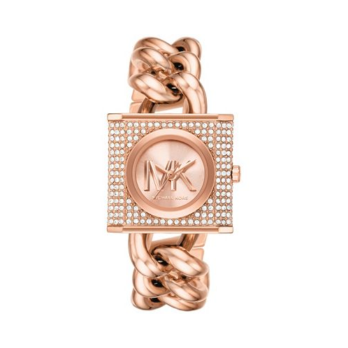 Michael Kors Womens MK Chain Lock Three-Hand Rose Gold-Tone Stainless Steel Watch 25mm