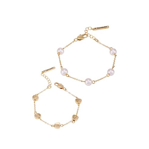 T Tahari Gold-Tone 2-Piece Imitation Pearl Line Bracelet Set