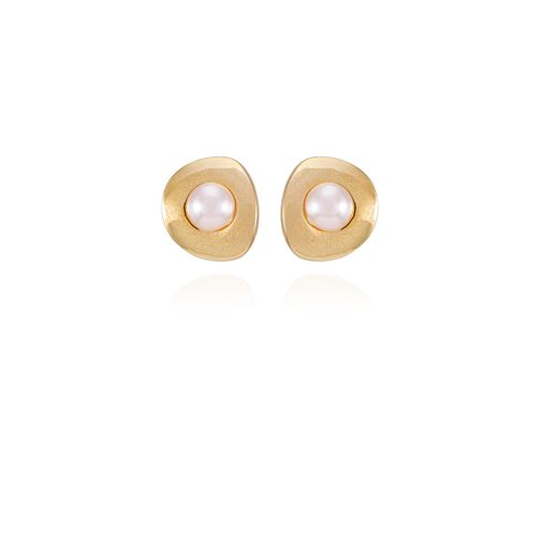 T Tahari Gold-Tone Imitation Pearl Clip On Button Earrings