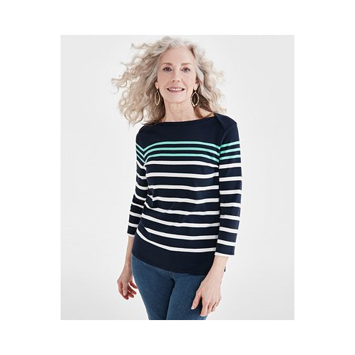 Style & Co Womens Striped 3/4-Sleeve Pima Cotton Top