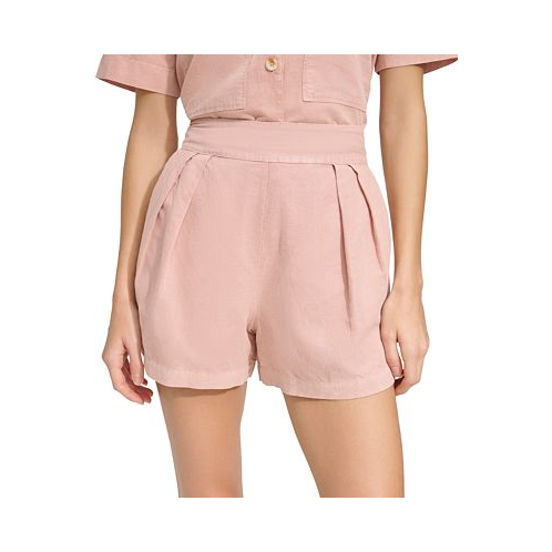 Marc New York Womens Washed Linen High Rise Pull On Pleated Shorts