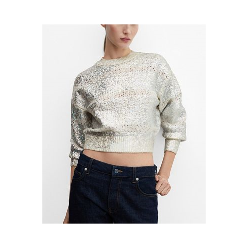 MANGO Womens Foil Round-Neck Sweater