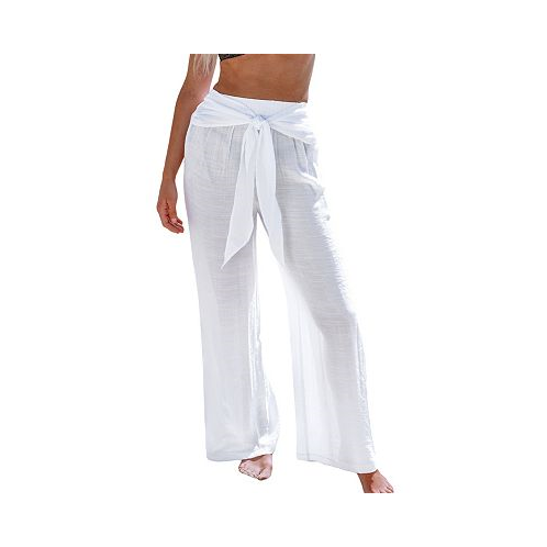 CUPSHE Womens White Tie-Waist Cover-Up Pants