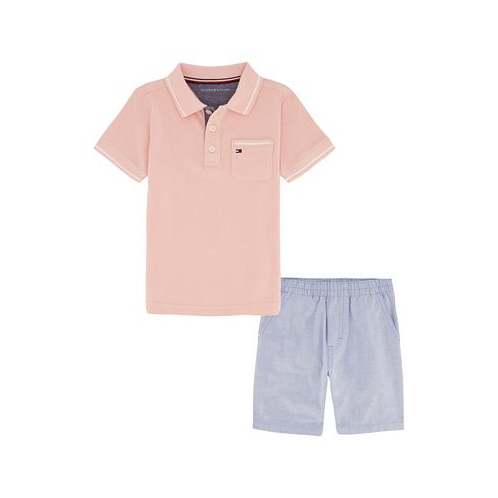 Tommy Hilfiger Toddler Boys Pink Pique Polo Shirt Prewashed Oxford Shorts