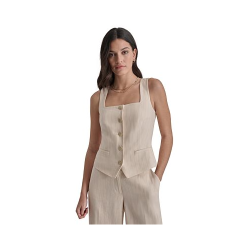 DKNY Womens Square-Neck Button-Front Sleeveless Top
