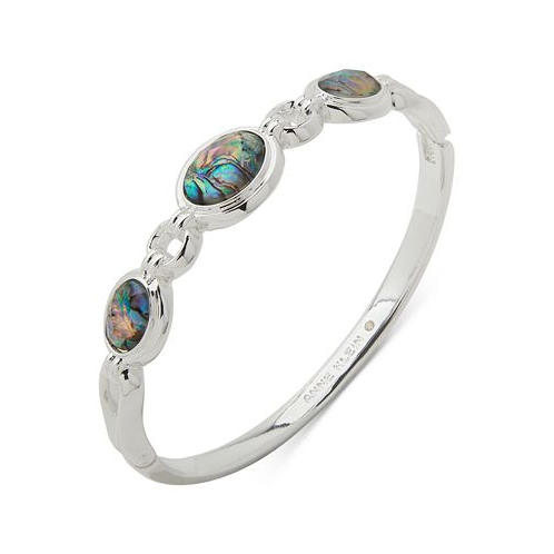 Anne Klein Silver-Tone Blue Abalone Stone Hinge Bracelet