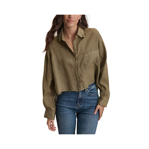 DKNY Jeans Womens Oversized Cropped Button-Front Shirt