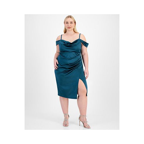 B Darlin Trendy Plus Size Off-Shoulder Spaghetti-Strap Dress