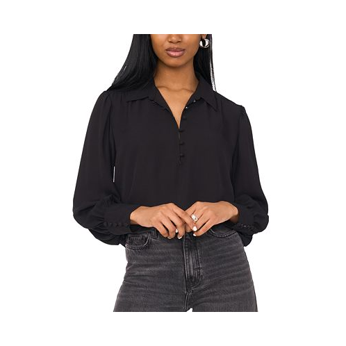 1.STATE Womens Shirred Long-Sleeve Button-Cuff Blouse