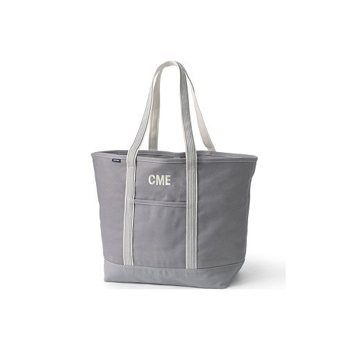 Lands End Extra Large Solid Color 5 Pocket Open Top Long Handle Canvas Tote Bag