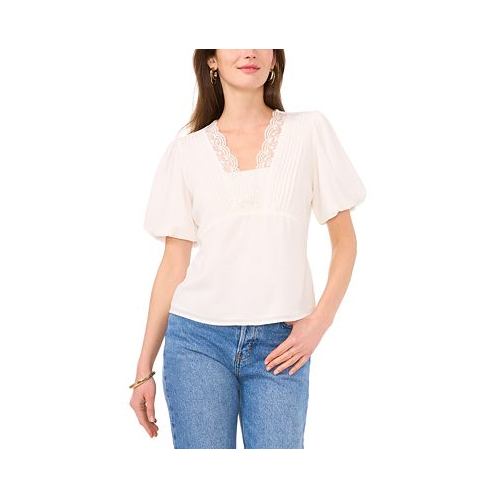 Vince Camuto Womens Lace-Trim Puff-Sleeve Top