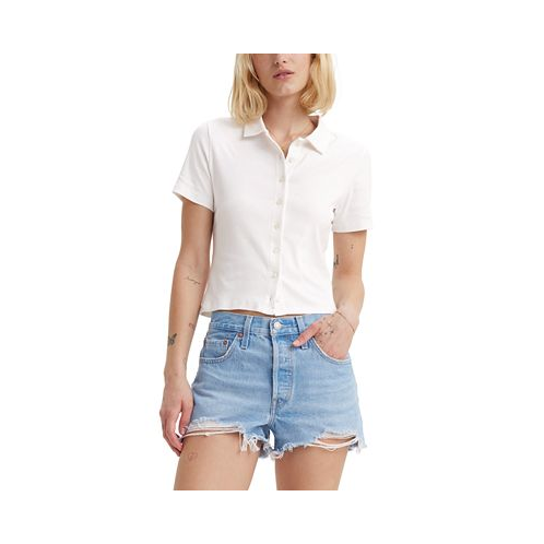 Levis Womens Suki Cotton Stripe-Print Button-Front Polo Shirt