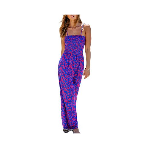 CUPSHE Womens Floral Square Neck Smocked Bodice Straight Leg Jumpsuit
