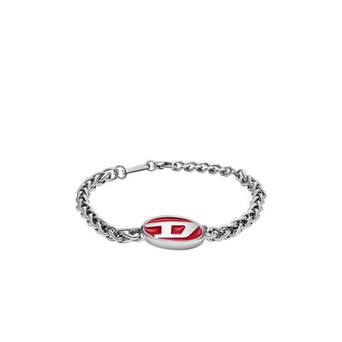 Diesel Mens Red Lacquer and Stainless Steel Chain Bracelet