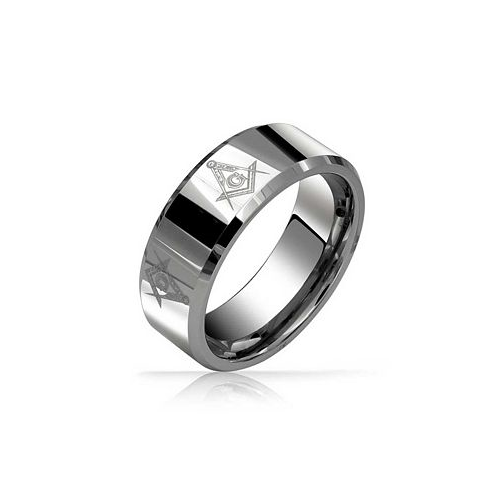 Bling Jewelry Square Compass Freemason Masonic Titanium Wedding Band Ring For Men Polished Silver Tone Comfort Fit 8MM