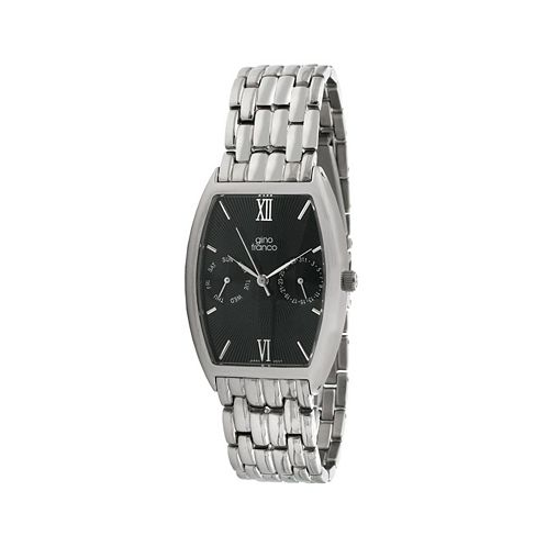 Gino Franco Mens Tonneau Stainless Steel Multi-Function Watch with Calendar and Bracelet