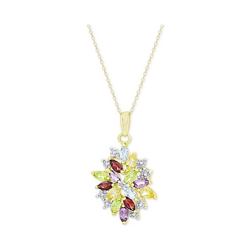 Macys Multi-Gemstone (2-1/8 ct. t.w.) and Diamond Accent Cluster Pendant Necklace in 18k Gold-Plated Sterling Silver