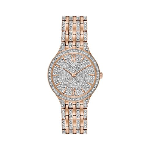 Bulova Womens Crystal Accented Rose Gold-Tone Stainless Steel Bracelet Watch 32mm 98L235
