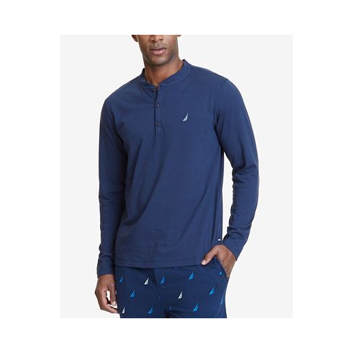 Nautica Mens Soft Breathable Long Sleeve Henley Pajama Shirt
