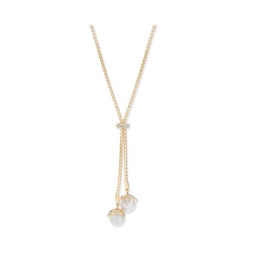Charter Club Crystal & Imitation Pearl Lariat Necklace 36 + 2 extender