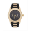 Rocawear Mens Analog Matte Black and Shiny Gold-Tone Link Rubber Strap Watch 51mm