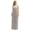 After Six Plus Size Band Collar Halter Open-Back Metallic Pleated Maxi Dress