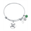 Unwritten Baseball Charm and Green Aventurine (8mm) Bangle Bracelet in Stainless Steel Silver Plated Charms