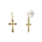 Symbols of Faith Gold-Tone Crystal Cross with Imitation Pearl Stud Drop Earrings