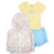 Baby Essentials Baby Girls Windbreaker Rainbow T-Shirt and Shorts 3 Piece Set