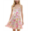 City Studios Juniors Floral-Print Cowlneck Godet-Pleat Dress