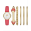 Folio Womens Three Hand Gold-Tone 32mm Watch and Bracelet Gift Set 6 Pieces