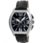 Gino Franco Mens Barrel Shaped Chronograph Watch with Stainless Steel Case and Genuine Leather Strap