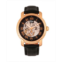Reign Kahn Automatic Skeleton Rose Gold Case Genuine Black Leather Watch 45mm