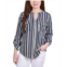NY Collection Petite 3/4 Sleeve Roll Tab Y Neck Blouse
