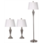Adesso Satin Steel Set of Two Table Lamps and 1 Floor Lamp