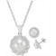 Macys 2-Pc. Set Cultured Freshwater Pearl (7mm & 9mm) Cubic Zirconia Pendant Necklace & Matching Stud Earrings in Sterling Silver