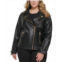GUESS Womens Plus Size Faux-Leather Asymmetric Moto Coat