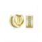 Bling Jewelry Unisex Channel Set 3 Row Cubic Zirconia CZ K-pop Wide Mini Hoop Huggie Earrings For Men For Women Yellow Gold Plated Steel Stainless