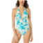 Carmen Marc Valvo Womens Abstract-Print Plunge-Neck One-Piece Swimsuit