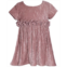 Bonnie Baby Baby Girls Short Sleeved Crinkle Velvet Dress with Rusching Detail At Waist