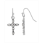 Symbols of Faith Silver-Tone Crystal Cross Drop Earrings